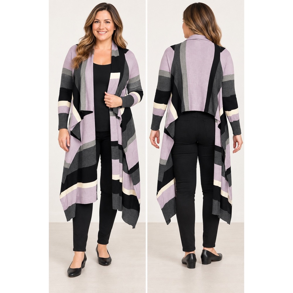Christina Rotelli Cardigan XL Merino Wool High Low Waterfall Colorblock NWT